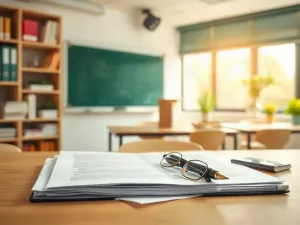 Uporządkowane dokumenty finansowe, kalkulator i lupa na biurku, symbolizujące profesjonalne rozliczanie dotacji.