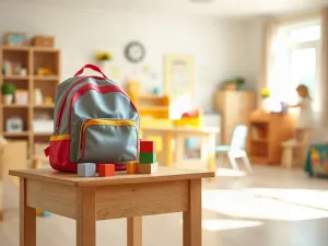 Kolorowe drewniane klocki i łamigłówki logiczne na stole, zachęcające dziecko do nauki wyciągania wniosków przez zabawę.